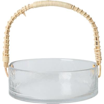 China Viable Portable Bamboo Handle High Borosilicate Glass Fruit Basket Salon Fruit Snack Bucket for sale