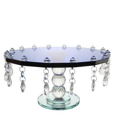 China Vintage Viable Style Crystal Glass Dessert Cake Stand Blue with Crystal Top for Home Decor for sale