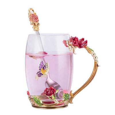 China Luxury Morden With Color Box Flower Drinking Cup European Style All-season Enamel Color Glass+alloy Excellent White Case Flower Shape 24 for sale