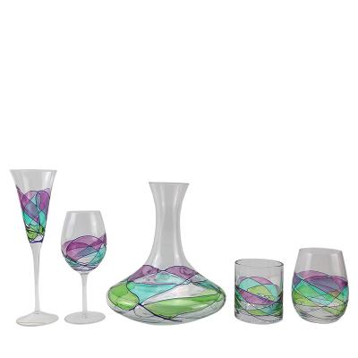 China Color Surround European Style Glass Decanter Set With Four Different Cups For Household And Restaurant for sale