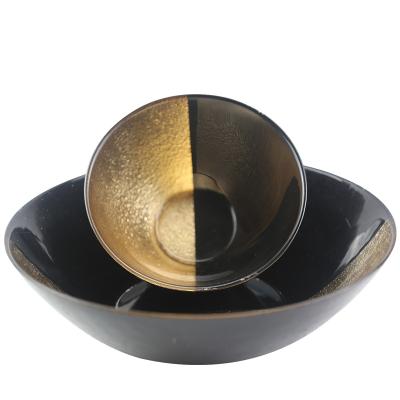 China Sustainable New Design Household Handmade Black And Gold Splicing Dinner Bowl For Restaurant Kitchen for sale