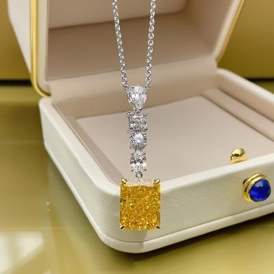 China New S925 Necklace 12*15 CLASSIC Silver Yellow Zircon Diamond 5A Simple Clavicle Chain Fashion All-match Pendant for sale