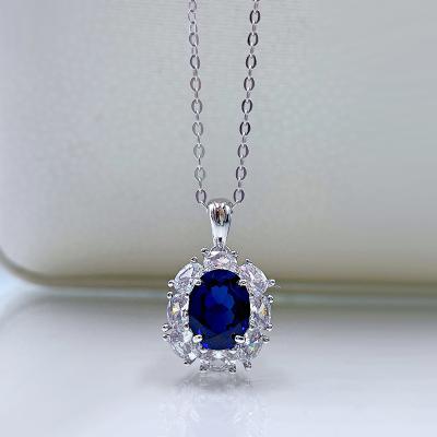 China Sapphire Pendant Diamond 5A Zircon Female Jewelry 2021 New Romantic Silver S925 Necklace For Girlfriend Gift for sale