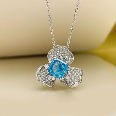 China 2021 new S925 CLASSICS 7*7 pendant blue green silver full Diamond Necklace Pendant Jewelry Lady luxury radiant for sale