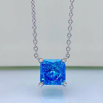 China New S925 Silver Diamond Blue Ocean Necklace 8*8 Romantic Zircon 5A Female Pendant Factory Direct Sales for sale