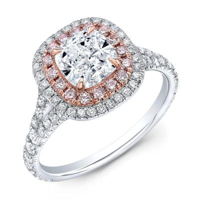 China CLASSIC S925 sterling silver first two color diamond cushion cut rose gold plated engagement ring for sale