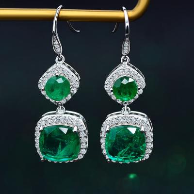 China New S925 Sterling Silver Jewelry Emerald Earrings Style Retro Long Silver Jewelry CLASSIC Ethnic Tassel Earrings for sale