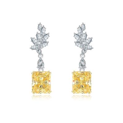 China New CLASSIC S925 Sterling Silver Jewelry Yellow Diamond flower feather gold earrings women wholesale for sale