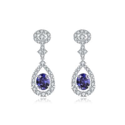 China Long earrings 2021 new simple s925 blue tanzanite earrings sterling silver women CLASSIC temperament for sale