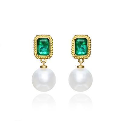 China New CLASSIC S925 sterling silver pearl earrings plating noble green gold earrings women wholesale for sale