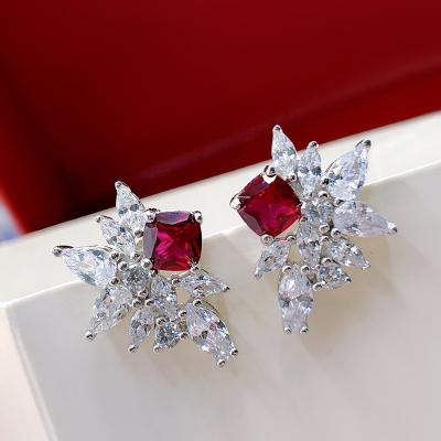 China 2021 CLASSIC New Product S925 Silver Flower Earrings Simple Red Flower Earrings 5*5 Jewelry 5A Female Zircon for sale