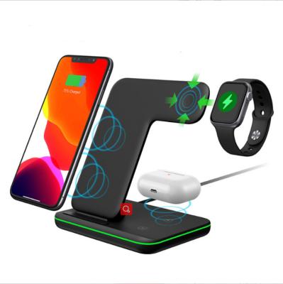 China Tablet 3 in 1 Fast Wireless Charger for iPhone/iWatch/Airpods Dual Wireless Charger Stand Qi Wireless Charging 15W 10W 7.5W 5W for sale