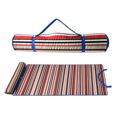 China Fashion Popular Stripes Individually Used Polyester Sand Less Padded Roll Up Beach Mat With Pillow for sale