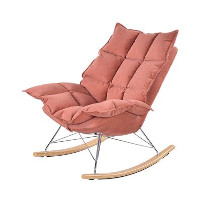 China Modern Factory Price Customized Modern OEM Comfortable Pink Leisure Rocking Chair Fabric Lounge Amchair for sale