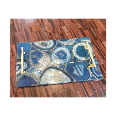 China Home Makeup Tray Crystal Serving Tray Europe Agate Decoration Large Blue Coffee Table Tray Natural Gemstone Platters Polishing for sale