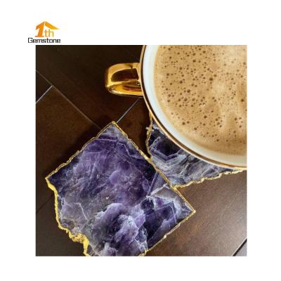 China Europe Amethyst Slices Coaster Slices With Gold Trim Crystal Crafts for sale