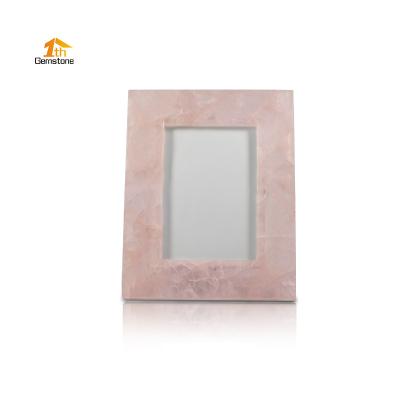 China Beautiful Europe Christmas Gift Gemstone Rose Quartz Stone Photo Frame for sale