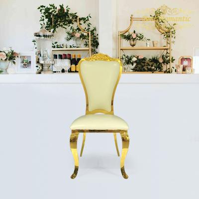 China Modern Wholesale Luxury Stacking Leather Wedding Banquet Event Furniture Gold Stainless Steel Chair For Hotel for sale