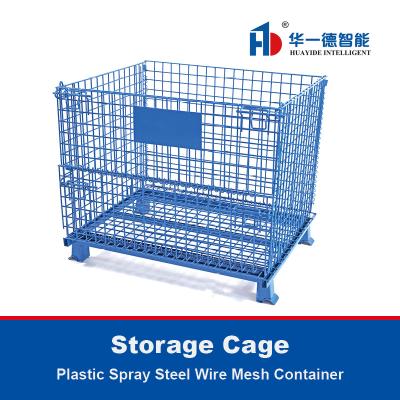 China Plastic Spray Steel Wire Mesh Container Foldable Storage Cage Wire Container Steel Pallet Box for sale