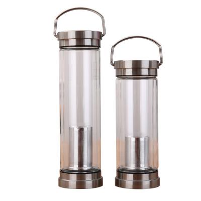 China New Design Viable Unbreakable Fashion Double Wall Glass Water Bottle Mug With Filter And Tea Infuser Lid Gifts for sale