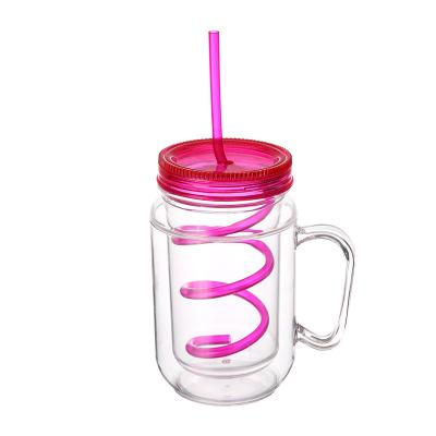 China Sustainable Home 480ml Hot Selling Plastic Jar With Straw for sale