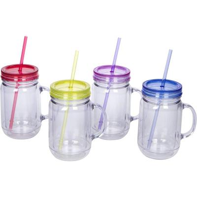 China Sustainable Hot Selling Wholesale BPA Double Free Wall Plastic Mason Jar With Handles 500ml for sale