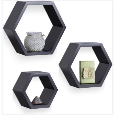 China High Quality (Height)Adjustable Hexagon Shape Black Wall Mounted Shelf Set Of 3 Floating Shelves For Storage And Display for sale