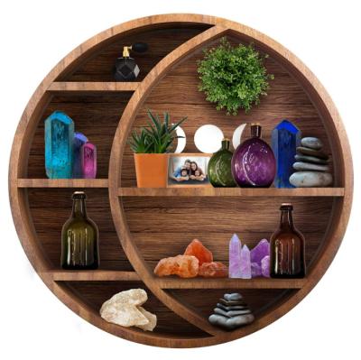 China Hot Selling Wall Mounted Wood Decor Shelf Adjustable Hot Sale Storage Display Rack Moon Floating Floating Shelves For Living Room Bedroom for sale