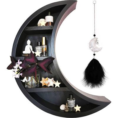 China (Size)Adjustable Hanging Storage Crescent Moon Shelf Wooden Floating Wall Mounted Display Shelf Shelves Wall Decor For Living Room Bedroom for sale