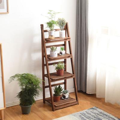 China Simple Easily Assembled Indoor Outdoor Flower Pot Household Plant Coffee Garden Flower Pot Multi-Layer Wooden Foldable Balcony Shelf Rack for sale