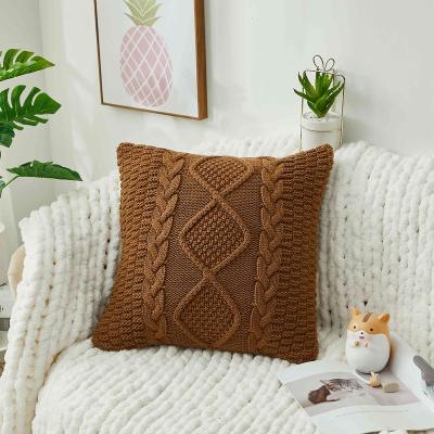 China Brown Anti-Static Large Square Twist Knit Wholesale Home Decor Wholesale Pillow Case For Chair for sale