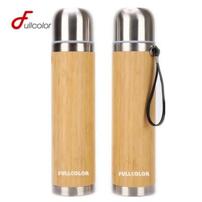 China Sustainable Food Grade Stainless Steel Vacuum Flask Hot Bamboo Bottle for sale