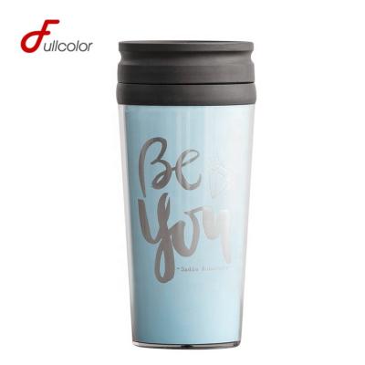 China Sustainable Double Wall Food Grade 16oz Reusable Plastic Coffee Mug For Advertising Promotion Gift for sale