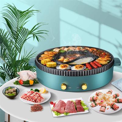 China High Efficiency 2 in 1 Hotpot Pan With Lid Multifunctional Indoor Electric Grill for sale