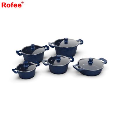 China 2021 New 10 PCs Viable Diamond Die Casting Aluminum Casserole Cooking Pot Granite Coating Cookware Sets for sale