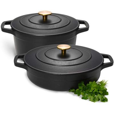 China Sustainable Cast Iron 2pcs Casserole Set Dutch Oven With Hard Enamel Coating for sale