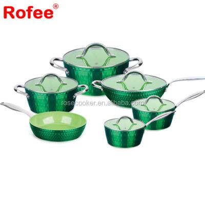 China 11-Piece Ceramic Coated Non-Stick Aluminum Viable Diamond Body Cookware Set for sale