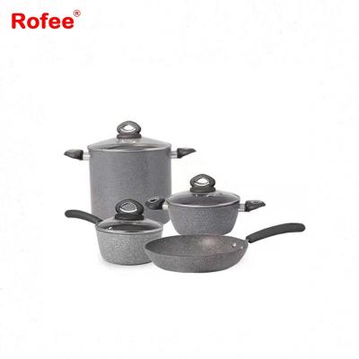 China Sustainable 7 Pcs Forged Granite Aluminum Nonstick Coating Pans Cookware Set Frying Pan Casserole for sale