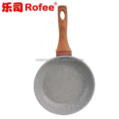 China Sustainable Forged Aluminum Stone Granite Liner Frying Pan With Wooden Handle Non Stick Frying Pan for sale