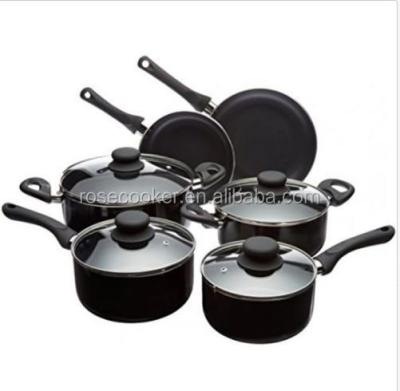 China Sustainable 10 Piece Black Aluminum Pressed Kitchen Pots And Pans Nonstick Cookware Set With Bakelite Handle for sale