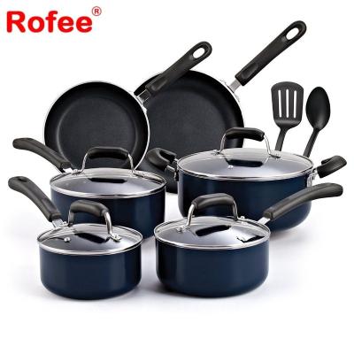 China 12PCS 2-Layer High Quality Aluminum Nonstick Coating Viable Frying Pan and Cooking Pot Cookware Set for sale