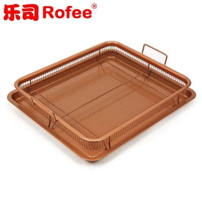 China Copper Sustainable Crisper Amazon Baking Tray With Mesh Crisping Grill Basket Elevated 2 Pieces Set For Oven Stovetop Grill for sale