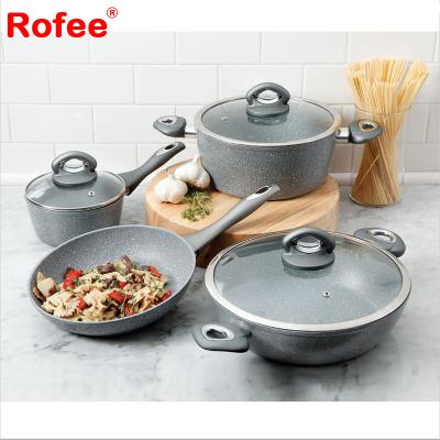 China 7Pcs Sustainable Marble Coating Cookware Set With Bakelite Handle for sale