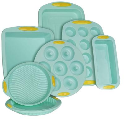 China Sustainable BPA Free Food Grade Bakeware Set Silicone Cookware Set With Yellow Handle Handle For Oven for sale