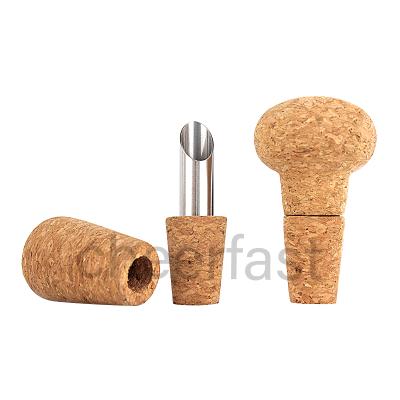 China Viable Order Support Sample Liquor Spirit Red Wine Wooden Bottle Pour Spout Stainless Steel Cork Wine Pourer for sale