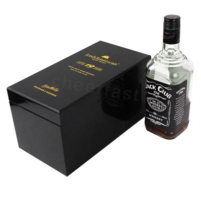 China Viable Welcome Copy Your Logo And Name Custom Shiny Whiskey Wine Wooden Bottle Gift Box for sale