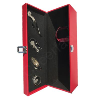 China Viable Bottom PU Red Faux Leather MOQ Gift Package Wine Box for sale