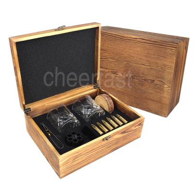 China Whiskey Factory Whiskey Ice Cube Stone and Glass Cooling Wholesale Cooling Gift Set Stainless Steel Bullet Shaped Whiskey Stones Gift Set for sale