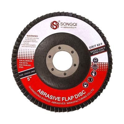 China Aluminum SongQi 5 inch 125x22mm Aluminum Oxide Flap Discos 60/80/120 Grits Abrasive Flap Disc for Angle Grinder for sale