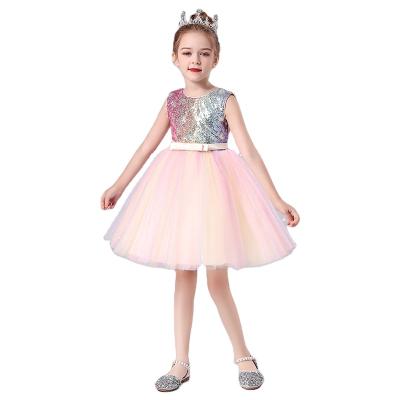 China Anti-wrinkle princess birthday clothes 2021 new girl summer soft colorful knee-length dress puffy mesh dress for sale